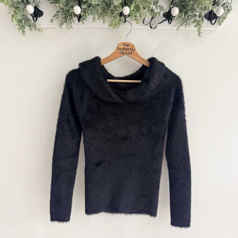 Sunday Edition Black Fuzzy Cowlneck Long Sleeve Sweater Size M 124876